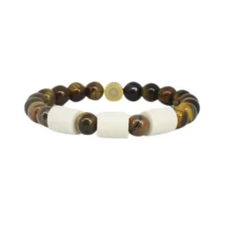 Armband Tigeröga med 3 Naturpärlor L/XL