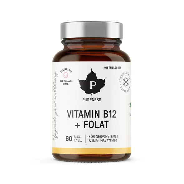 Vitamin B12 + Folat Hallon 60 kapslar